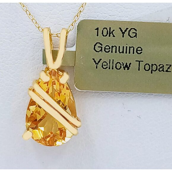 Genuine 2.90 Cts Yellow Topaz Pendant 10k Yellow Gold